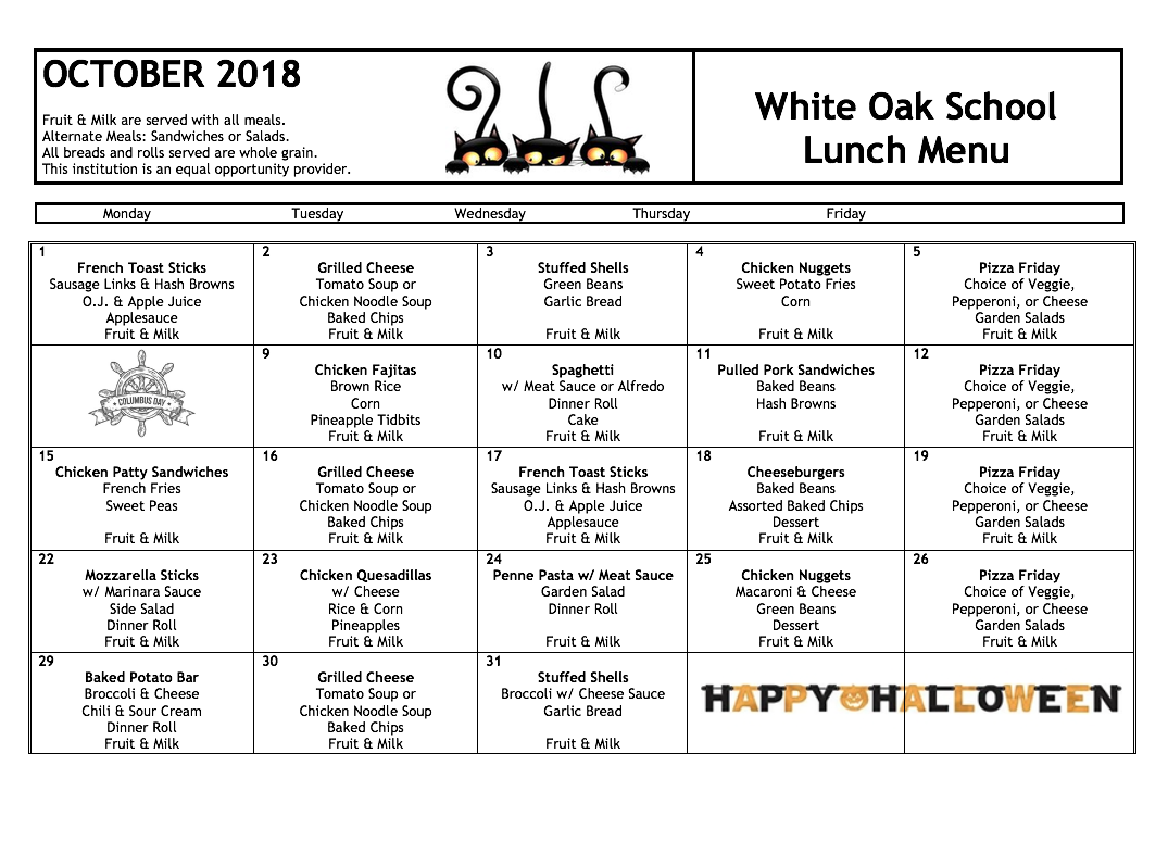 Lunch Menu – White Oak School